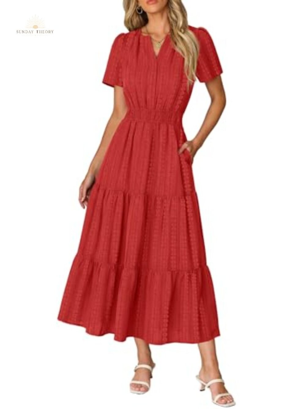 RUMIA Women's Summer Midi Maxi Dress Short Sleeve V-Neck Loose Fit Vacation